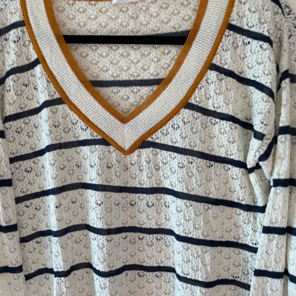 Sita Murt V-Neck Striped Lace Knit Sweater, US Size 10 - Picture 6 of 12